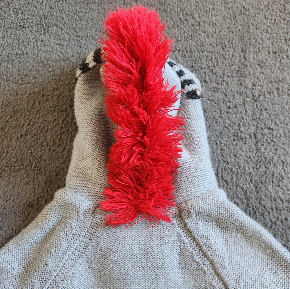 MINI BODEN Kids Shaggy Fleece Lined Hoodie Size 3 Gray Red Jacket - Picture 5 of 11
